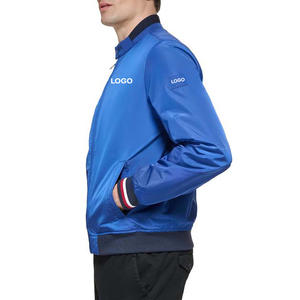 Chaquetas Bomber de Poliéster Color Azul, Cuello Alto, Cierre de Cremallera, Diseño de Logotipo Personalizado, Fabricación OEM, Chaquetas de Ropa para Hombre en Venta - Product Image 3