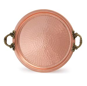 Plateau rond en cuivre martelé Plateau design fait main d'excellente qualité Plateau de table en cuivre de luxe pour hôtel Plateau de service - Product Image 6