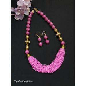 ชุดสร้อยคอลูกปัดสีชมพูหรูหราพร้อมด้ายหลายเส้นเครื่องประดับแฟชั่นอินเดียแบบดั้งเดิมพร้อมต่างหูสำหรับผู้หญิง - Product Image 1