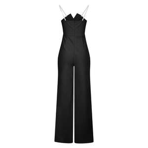 2025 été barboteuse sans bretelles pour femmes couleur unie taille haute sans manches droite jambe large combinaison poches Sexy ODM Yoga formel - Product Image 6