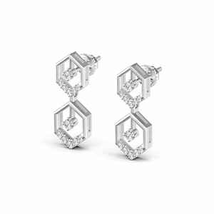 Pendientes Geométricos con Diamantes Cultivados en Laboratorio, Pendientes Colgantes Hexagonales de Oro Amarillo de 18K para Mujer - Product Image 2