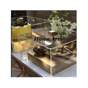 Ensemble de 2 plateaux en aluminium avec couvercle en acrylique, design moderne, forme ronde, pour servir des snacks et des desserts, à bas prix - Product Image 3