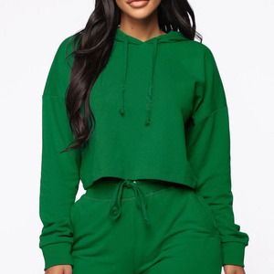 Women Crop Top Hoodies Women Custom Luxury Own Logo <b>Bulk</b> Thick French <b>Terry</b> Cotton Hoodies - Product Image 1