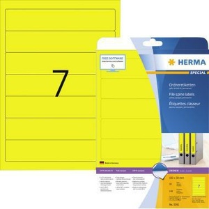 Etiquetas Autoadhesivas Amarillas para Encuadernación HERMA, 38 x 192 mm, con Orificio para el Dedo, 140 Etiquetas/Paquete, Accesorios para Carpetas de Archivo Estrechas/Cortas - Product Image 1