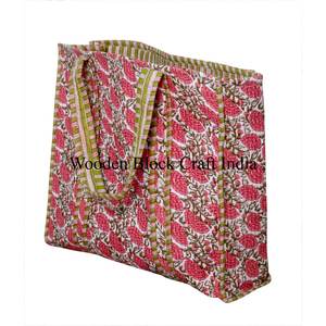 Bolsa de Compras de Algodón Hecha a Mano con Estampado a Bloque Indio, Bolsa de Mano para Mujer, Bolsa de Hombro Acolchada con Estampado a Bloque Hecha a Mano - Product Image 4