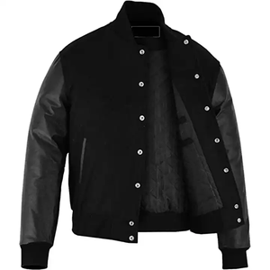 แจ็กเก็ตทีมเบสบอลของผู้ชายแขนหนังพิมพ์ลายแบบกำหนดเองแจ็กเก็ตเลตเทอร์แมนแบบเรียบ - Product Image 5