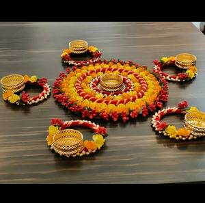 ดอกไม้ rangoli ที่ทำด้วยมือสำหรับตกแต่งโต๊ะวางเทียนที่วางเทียนทีไลท์ Pooja ตกแต่งทางเข้าดอกไม้เสื่อดอกไม้ navratri Diwali kolam - Product Image 4
