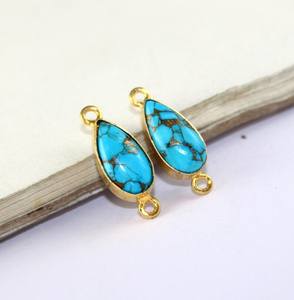 925 Sterling Silver 6x12mm Natural Blue Copper Turquoise Pear Bezel Setting Single Loop Link <b>Charm</b> Connectors Making Jewelry - Product Image 5