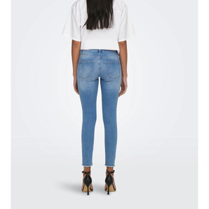 2025 pantalones vaqueros informales de tiro alto ajustados para mujer azul 98% algodón 2% Spandex aspecto limpio cintura elástica diferente moda - Product Image 3