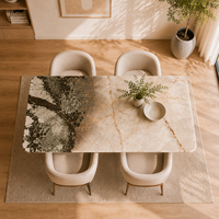 Table à manger rectangulaire moderne en marbre avec base en métal poli en forme de V