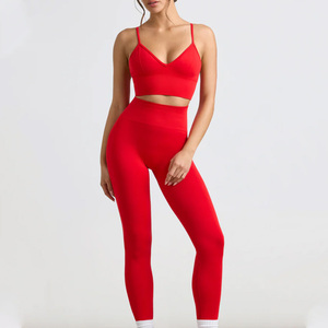 Fashion 2-Piece Sports Bra Set for Women Active Wear Plus Size Seamless <b>Crop</b> Tank Yoga <b>Legging</b> Bra Set - Product Image 1