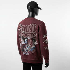 High Quality 320 GSM Men Pullover Sweatshirt <b>Soft</b> Cotton Fleece Maroon Custom Graphic Logo Rhinestone Print Basics Sweatshirts - Product Image 3