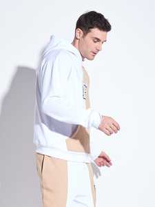 Sweat à capuche cousu coupe blanche et beige | Tissu éponge 100% coton de haute qualité | Coupe oversize unisexe côtelée manchette et ourlet Boxy Fit - Product Image 4