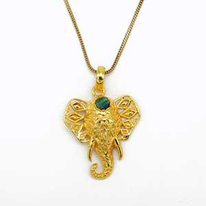 Exclusivo Señor Ganesha Dios verde malaquita piedra preciosa étnica delicada 18K oro mujeres collar en capas Cadena de cuerda de latón hindú - Product Image 1