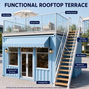 Caffetteria Modulare in Container con Terrazza sul Tetto, Negozio di <span class=keywords><strong>Caffè</strong></span> Prefabbricato Portatile per Centri Commerciali e Parchi, Progetti Commerciali all'Aperto - Product Image 3