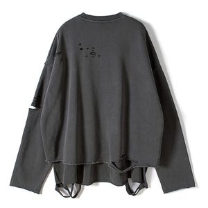 Sweat-shirt à capuche vintage pour homme, style streetwear, déchiré, en molleton 100% coton, brodé de perles, couleur unie, coupe oversize, logo personnalisé, été - Product Image 3