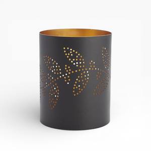 Porte-bougie votif moderne en métal noir avec motif floral découpé et éclat doré chaud pour la décoration de table - Product Image 1