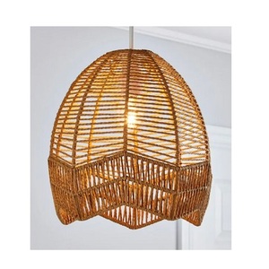 Rustic Boho Modern Handmade Rattan Iron LED Pendant <b>Light</b> with Customizable Color and Size - Product Image 1