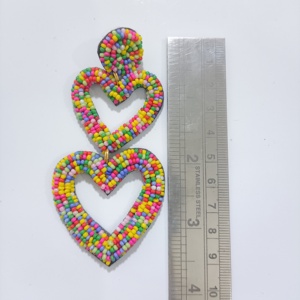 Pendientes de doble corazón con cuentas hechos a mano Multicolor, joyería de moda llamativa para mujeres y niñas, regalo de cumpleaños - Product Image 2