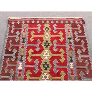 พรมวินเทจขนาด 3.1x5.4 ฟุต, พรมคิลิมตุรกี, พรมขนสัตว์สีแดงล้วน - Product Image 4