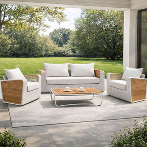 Ensemble de meubles de patio d'extérieur en <span class=keywords><strong>osier</strong></span> blanc de luxe, 4 pièces, canapés à une et deux places avec table basse pour <span class=keywords><strong>salon</strong></span> ou villa - Product Image 2