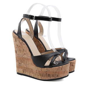 รองเท้าส้นเตารีดแบบเรียบง่าย เปิดนิ้วเท้า ระบายอากาศได้ดี พื้นรองเท้าด้านนอกทำจากไม้ก๊อก พื้นรองเท้าด้านในทำจากตาข่าย EVA เพิ่มความสูง เหมาะสำหรับฤดูใบไม้ผลิและฤดูร้อน - Product Image 3