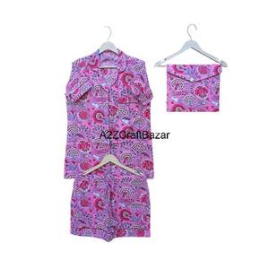 Pyjamas courts pour femmes les plus vendus, vêtements de maison, 100% coton, élégants, doux, imprimés numériques, imprimés floraux, ensemble de shorts de nuit - Product Image 5