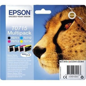 Accessoire d'origine Epson pour cartouche d'encre T0715 environ 245 pages noires, 345 pages cyan, 250 pages magenta, 415 pages jaunes - Product Image 1
