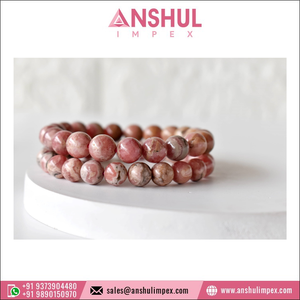 Attractive Pattern Pink Color Healing 7.5in Rhodochrosite Round Gemstone Hand <b>Beaded</b> <b>Bracelet</b> for Meditation at Best Price - Product Image 3