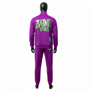 <b>Men</b> Tracksuit Premium 300 GSM Polyester Spandex Fabric <b>Purple</b> Green Panel Design Custom Heat Press Logo plus size Tracksuit - Product Image 2