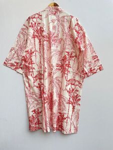 Kimono de algodón para mujer, bata con estampado de bloques, ropa de dormir cómoda, vestido de dama de honor, ropa de playa hecha a mano, cintura Natural - Product Image 5