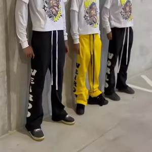 Pantalons de survêtement évasés en molleton pour hommes, vente en gros de pantalons de survêtement évasés décontractés avec logo personnalisé et broderie avec appliques avec cordon de serrage - Product Image 5