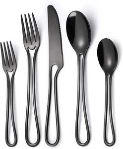 Juego de Cubiertos de Acero Inoxidable Espejado, 5 Piezas, Negro Mate Pulido, Proveedor Mayorista, Apto para Lavavajillas, Artesanía - Product Image 6
