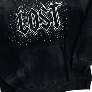 Sweat à capuche noir LOST avec strass, streetwear tendance, graphique élégant, coton chaud, décontracté, automne, pull de créateur, mode masculine - Product Image 6