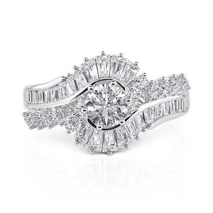 Bague de fiançailles Jeulia Art Deco Swirl Halo Moissanite en argent sterling plaqué or 18 carats - Product Image 1