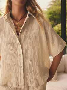 คอลเลคชั่นชุดลำลอง 2026 เดรสเชิ้ตผ้าคอร์ดเนื้อสั้น แขนสั้น สีธรรมชาติ ผ้าฝ้าย 100% เป็นมิตรกับสิ่งแวดล้อม ระบายอากาศได้ดี สีพื้น - Product Image 2