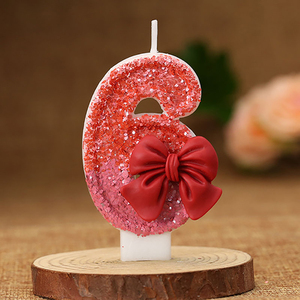 Vela de cumpleaños hecha a mano con forma de número de parafina con lazo rojo para decoración de pasteles celebración al por mayor - Product Image 3