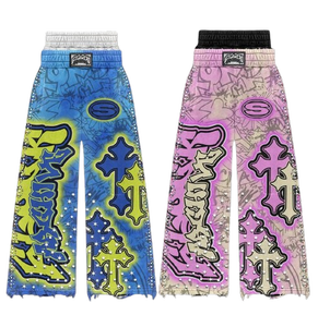 Pantalon de jogging double taille en coton 100% respirant, anti-plis, imprimé sur mesure, effet délavé soleil, style streetwear, délavé à l'acide - Product Image 1