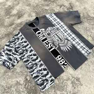 Camisetas de Camuflaje Personalizadas, Camiseta de Camuflaje con Corte y Costura, Camiseta con Bloques de Color, Camiseta Corta Cuadrada con Parches para Hombre - Product Image 3