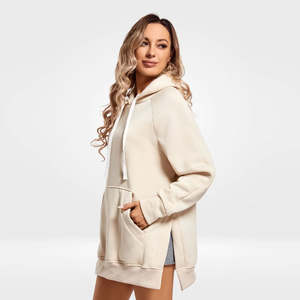 Sweat à capuche surdimensionné pour femme, pull long en polaire doux, poche kangourou, streetwear d'hiver pour femme - Product Image 5