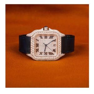 Venta al por mayor suministro auténtico cuero negro Lab Grown Diamond Watch accesorio de lujo de moda para hombres y mujeres disponible para la venta - Product Image 1