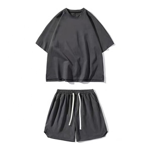 Venta al por mayor 100% algodón Jogger verano camiseta unisex señoras malla sudor pantalones cortos Conjunto 2 piezas mujeres ropa corta - Product Image 1