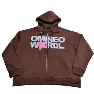 La mejor calidad 100% algodón polar personalizado Full Zip Puff impresión negro sólido al por mayor cara completa Zip Up sudaderas con capucha - Product Image 5