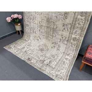 พรมขนาด 6.2x8.7 ฟุต, พรมตุรกีโบราณขนาดใหญ่, พรมขนสัตว์สีเทา - Product Image 2