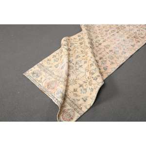 Alfombra Turca, Alfombra Vintage de 3.1x9.1 pies, Alfombra Ikat Azul y Blanca - Product Image 4