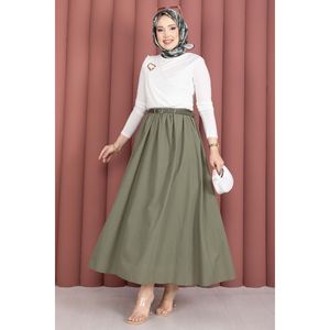 Sporty Khaki Summer Pleat <b>Skirt</b> with Belt Pockets Breathable Cotton Size XS Short Length Plain Style with Print Decoration - Product Image 3