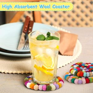 Elegant Felt Ball Coasters <b>Set</b> Jute Mat and Pad <b>for</b> <b>Table</b> <b>Dining</b> Wedding Christmas Family Gatherings Party Events - Product Image 6