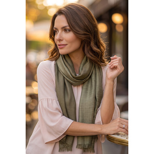 Chal de Pashmina Suave con Estampado Étnico para Mujer, Verde y Borgoña, 75 x 155 cm, Accesorio de Viscosa - Product Image 1