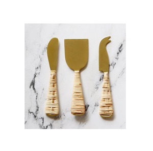 Elegante juego de queso de acero inoxidable de ratán, esparcidor de queso con mango, perfecto para utensilios de cocina y juego de queso de boda - Product Image 1