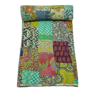 Couette Kantha patchwork en pur coton traditionnel indien, couette Kantha imprimé cachemire literie multicolore couvre-lit jeté bohème